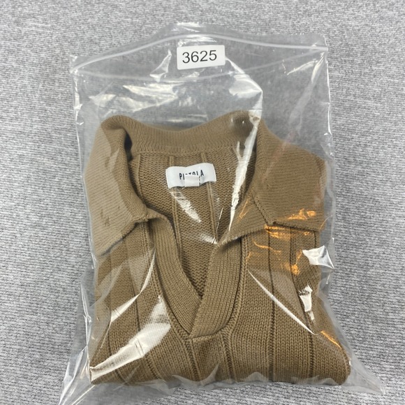 Pistola Tan Noir Stripe Ribbed Cotton Polo Sweater Small - Picture 10 of 11